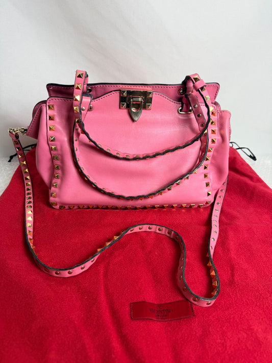 Valentino Garavani Auth Rockstud 2way Pink Leather Shoulder Handbag 26x16x12 cm