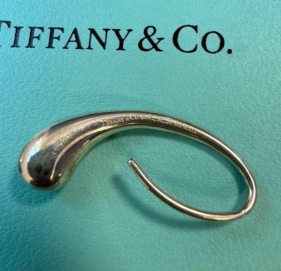 Tiffany & Co Silver 925 Tear Drop Teardrop Hoop Earrings Elsa Peretti Excellent