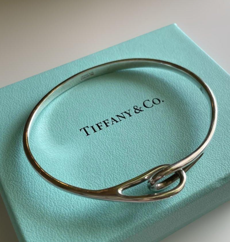 TIFFANY & Co. Silver 925 Double Loop Bracelet Bangle Vintage 18cm 7" From Japan