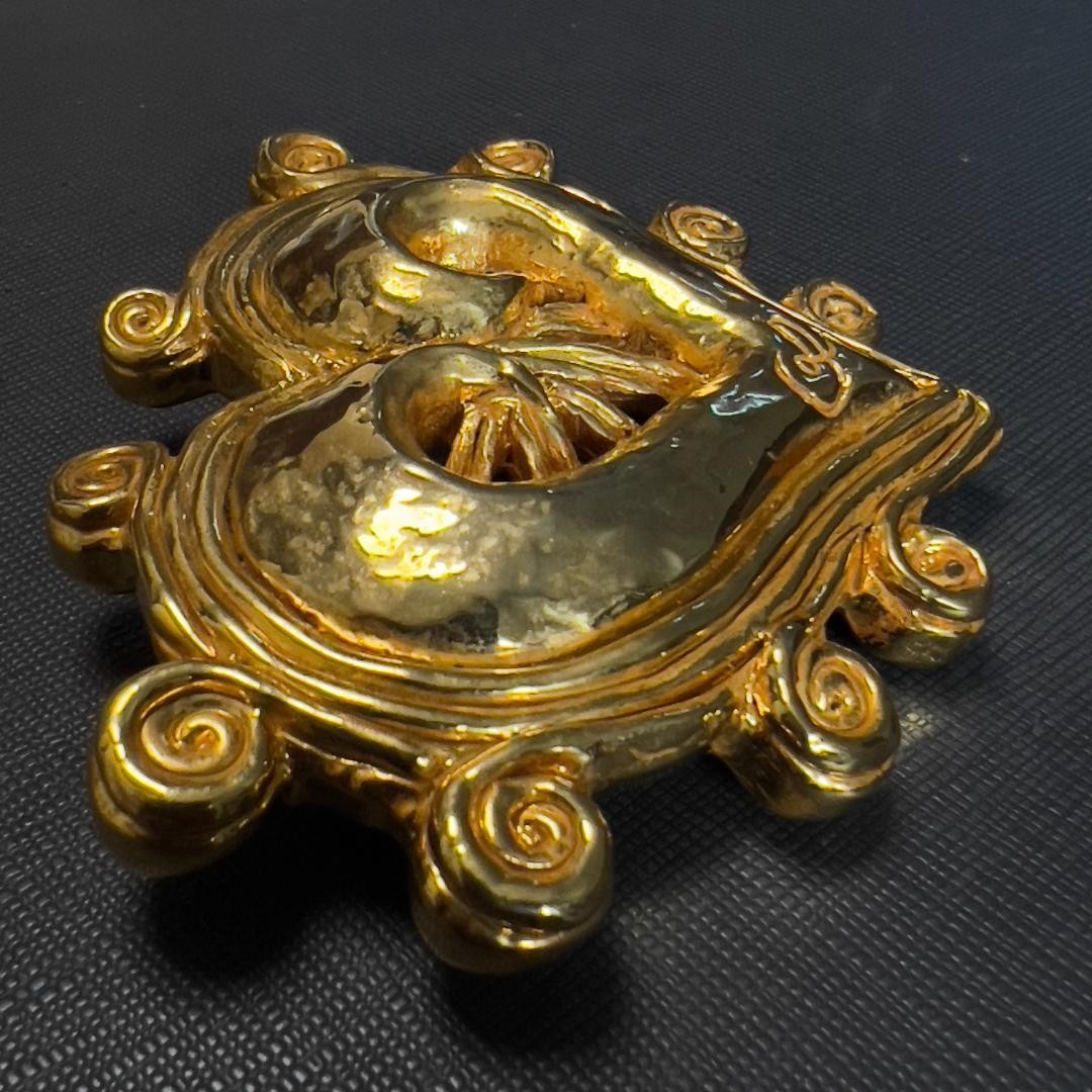 Christian Lacroix Vtg Oversized Heart Brooch Gold Logo 7.5x6 cm 3.0x2.4" France