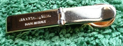 GUCCI Old Gucci Cufflinks Tie Clip Set Red Enamel Gold Tone Vintage Italy Used