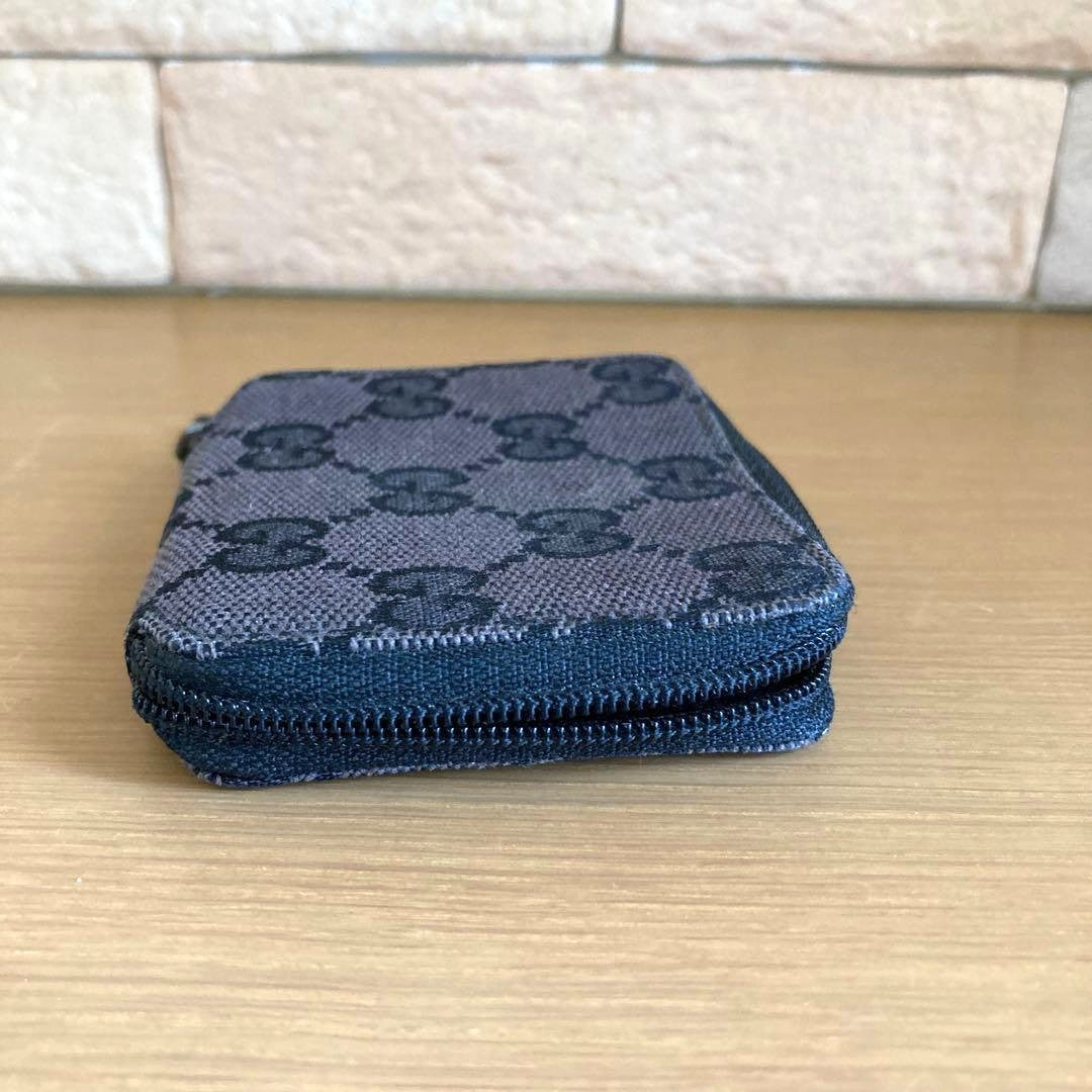GUCCI GG Canvas Zip Around Coin Case Purse Wallet Black Compact Authentic Used