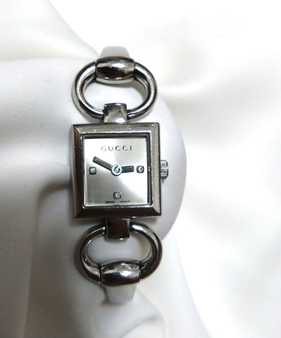 Gucci 120 3P Diamond Silver Tone Horse bit Analog Watch Women Length 6.3in