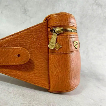 Rare MCM Brown Leather Body Bag Waist Bag Crossbody Gold Hardware Authentic