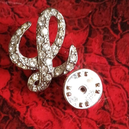 LOEWE Crystal Logo Brooch Pin Silver Tone Rhinestone L Letter Vintage Spain