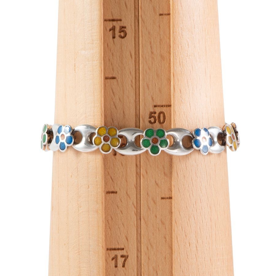 GUCCI Silver 925 Multicolor Flower GG Bracelet Bangle Double G L 16cm 6.3in