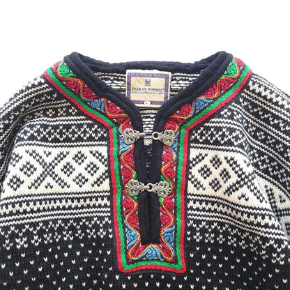 DALE OF NORWAY Nordic Sweater Men's Wool Knit Pullover Black White L Metal Clasp