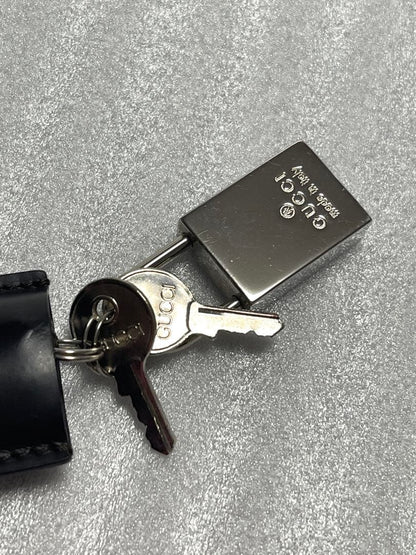 Authentic Gucci Black Leather Clochette Padlock Cadena 2 Keys Set  Bag Charm