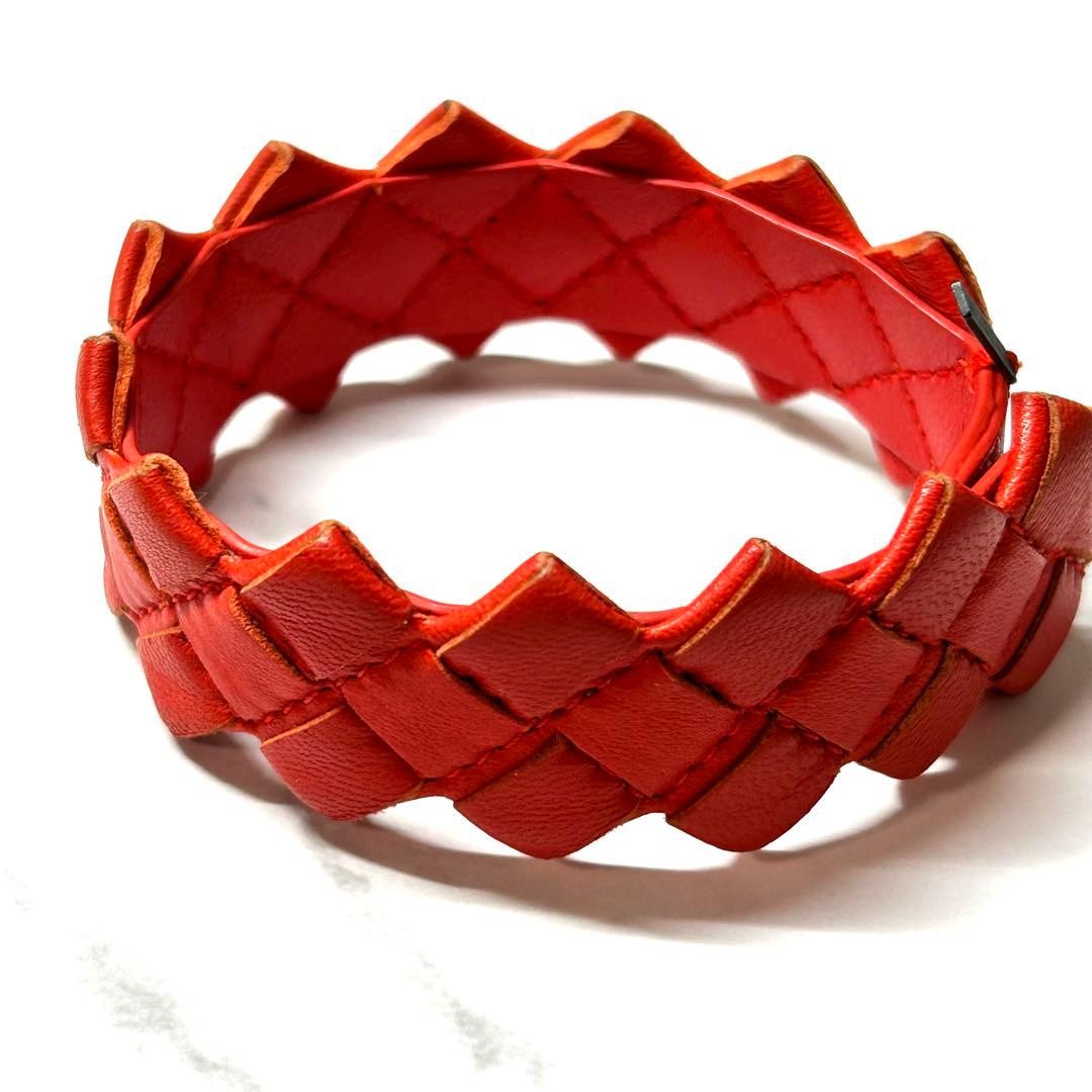 Bottega Veneta Auth Intrecciato Woven Leather Bracelet Red 20.5 cm 8.1" Used