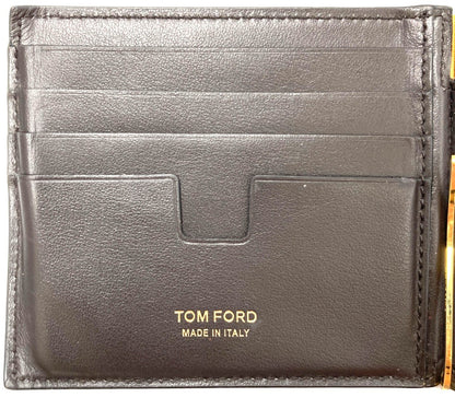 TOM FORD Y0231T Money Clip Bifold Wallet Brown Leather Made in Italy Authentic