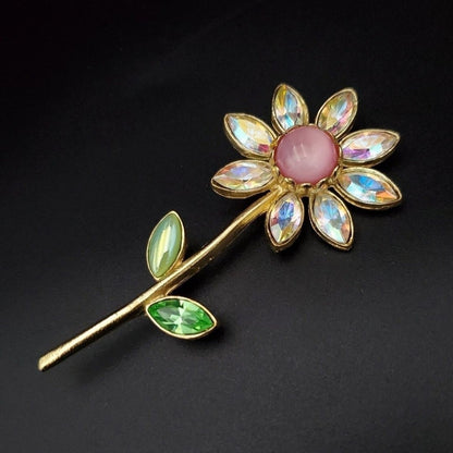 Christian Lacroix Auth Vtg Floral Brooch Aurora Rainbow Crystal Rhinestone Made