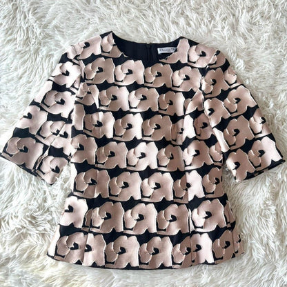 Authentic Christian Dior Floral Print Silk Top Black Pink Back Zipper Size 38 M