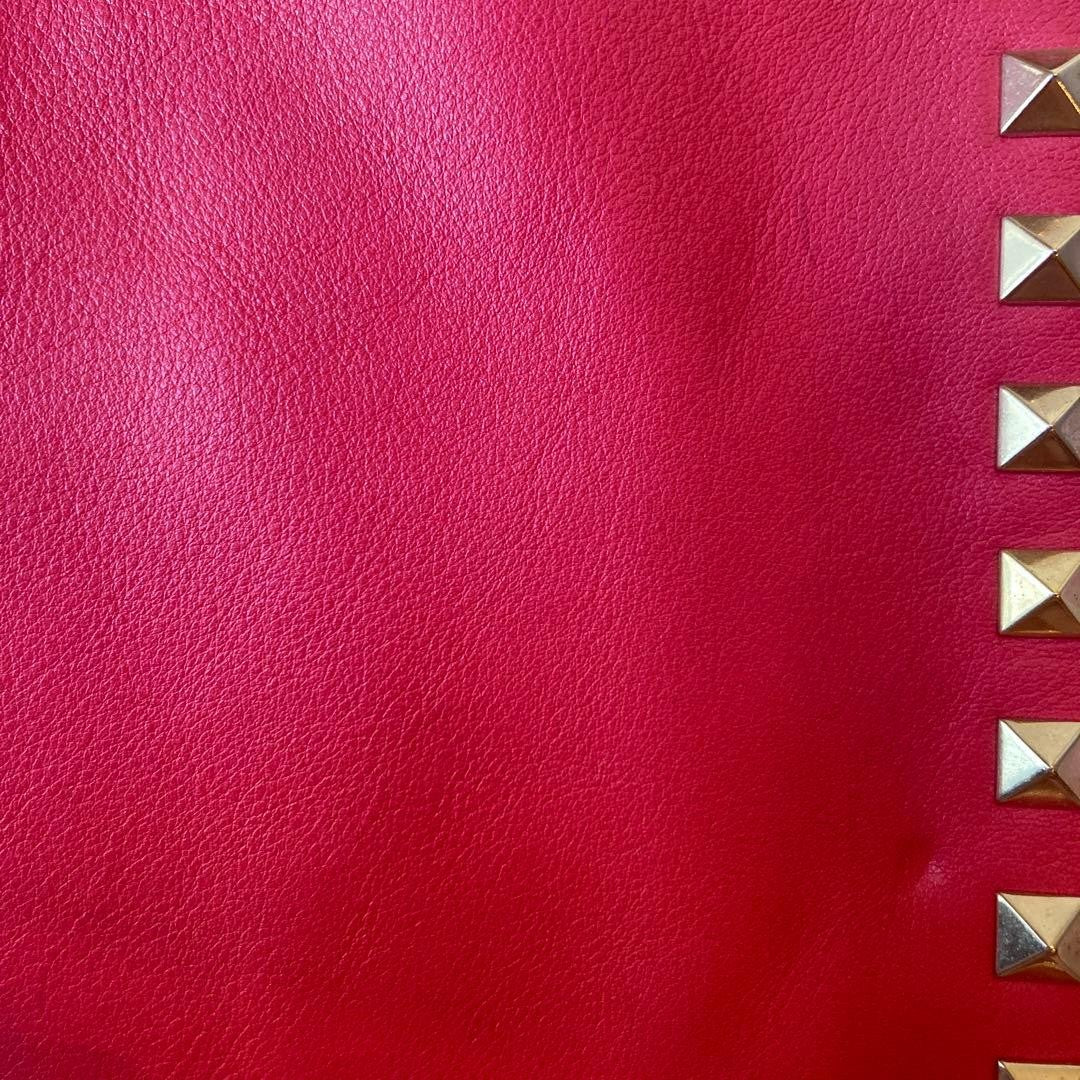 Valentino Garavani Auth Hot Pink Leather Studded Clutch Bag 30x19.5 cm