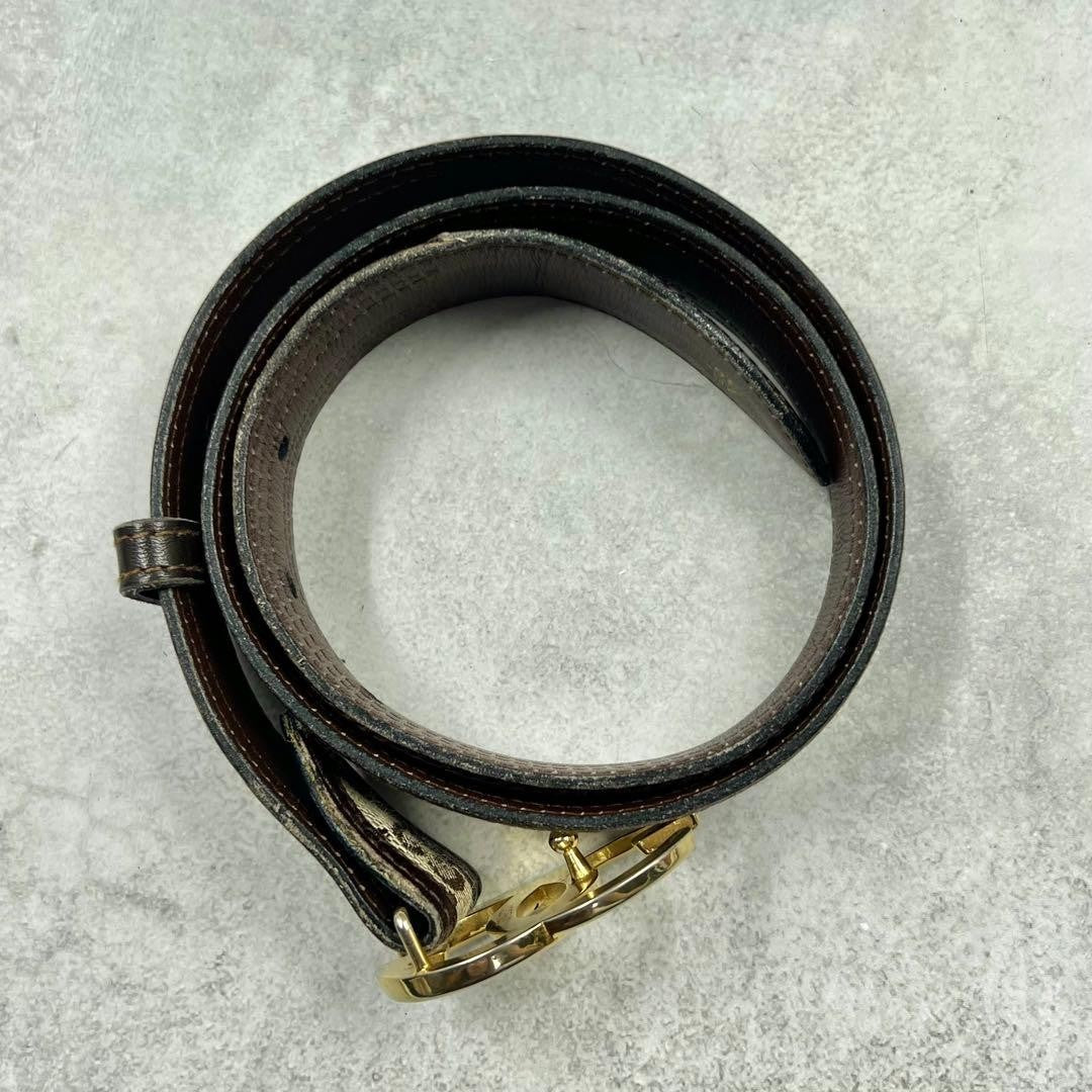 Gucci Interlocking G Gold Tone Buckle GG Canvas Leather Belt Size 75 30 L 89cm