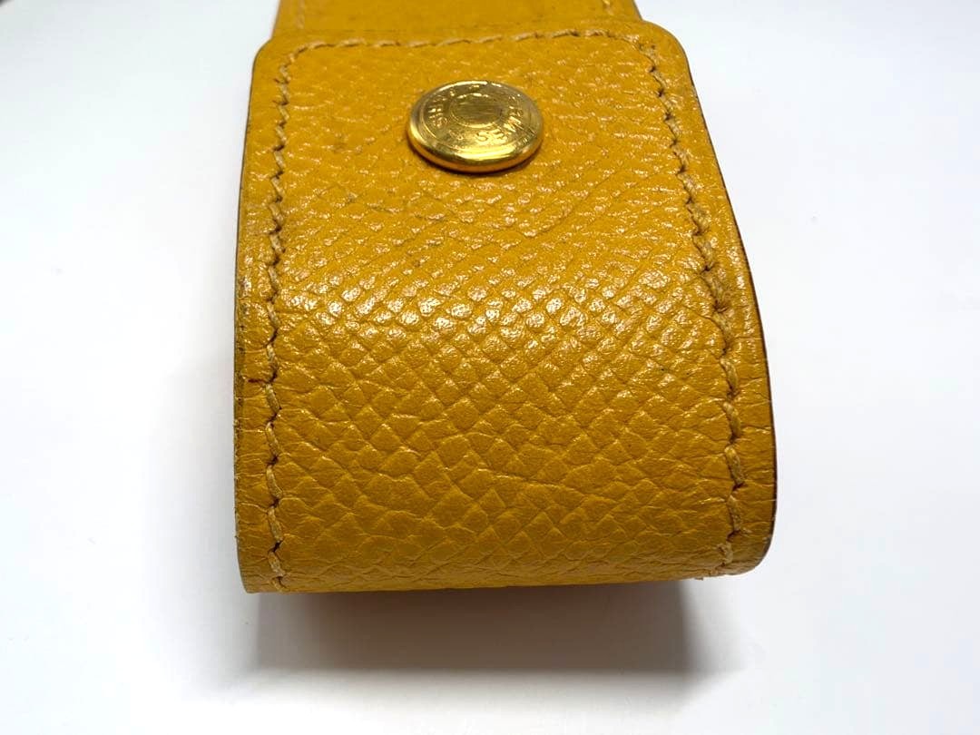HERMES Lipstick Case Holder Yellow Epsom Leather Gold Hardware France Vintage