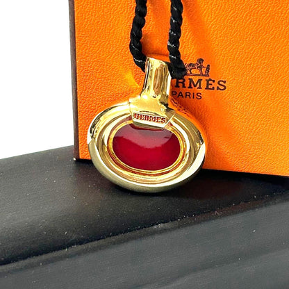 HERMES Paris Perfume Bottle Pendant Necklace Gold Bordeaux 27.6in Auth France