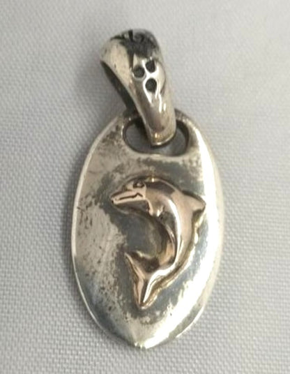 A&G 950 Silver Pendant Top Dolphin Motif Oval Charm Necklace Top Japan 3cm 1.2"