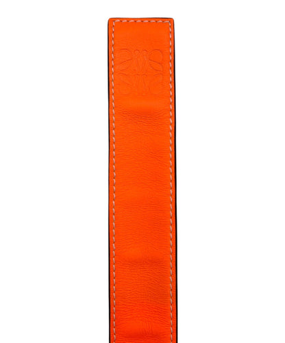 LOEWE Anagram Slap Bracelet Orange Leather Cuff Spain Made Pre-owned Accessory