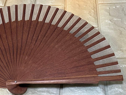 Authentic Loewe Amazona Anagram Logo Fan Brown Wood W/Box 90s Vintage Excellent
