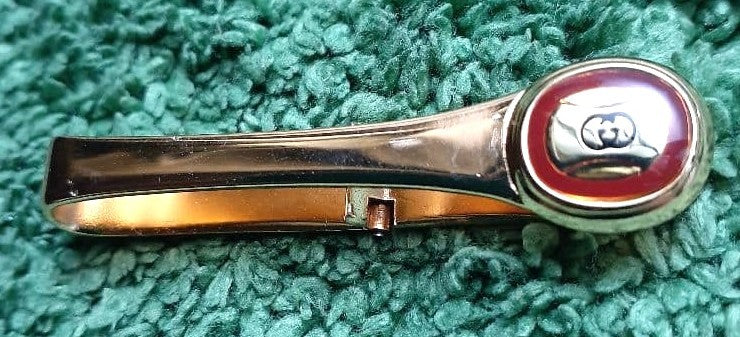 GUCCI Old Gucci Cufflinks Tie Clip Set Red Enamel Gold Tone Vintage Italy Used