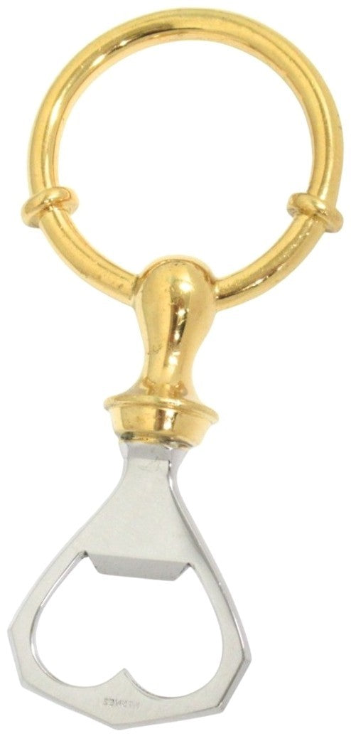 HERMES Vintage Bottle Opener Key Ring Gold Plated Silver Stainless France 4.9in