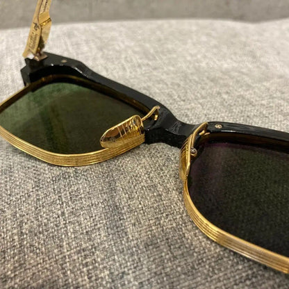 Auth Jacques Marie Mage Apache JMMAH01 Browline Sunglasses Used Gold Black Frame