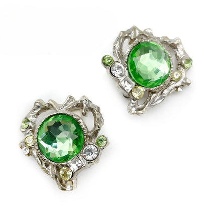 Christian Lacroix Auth Vtg Silver Heart Colorstone Clip Earrings 3x3.5 cm Used