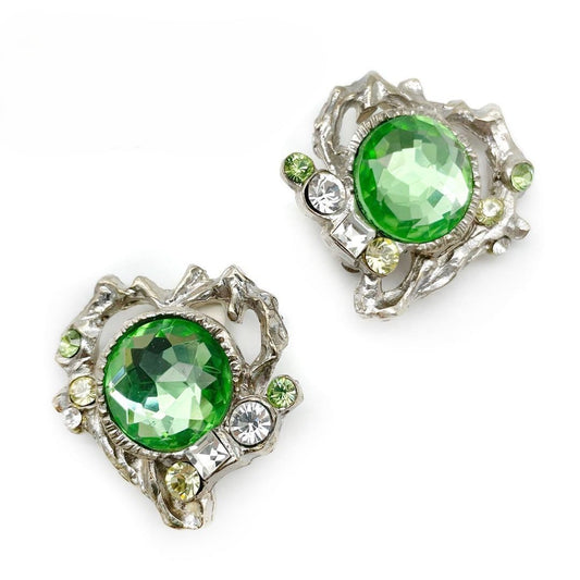 Christian Lacroix Auth Vtg Silver Heart Colorstone Clip Earrings 3x3.5 cm Used