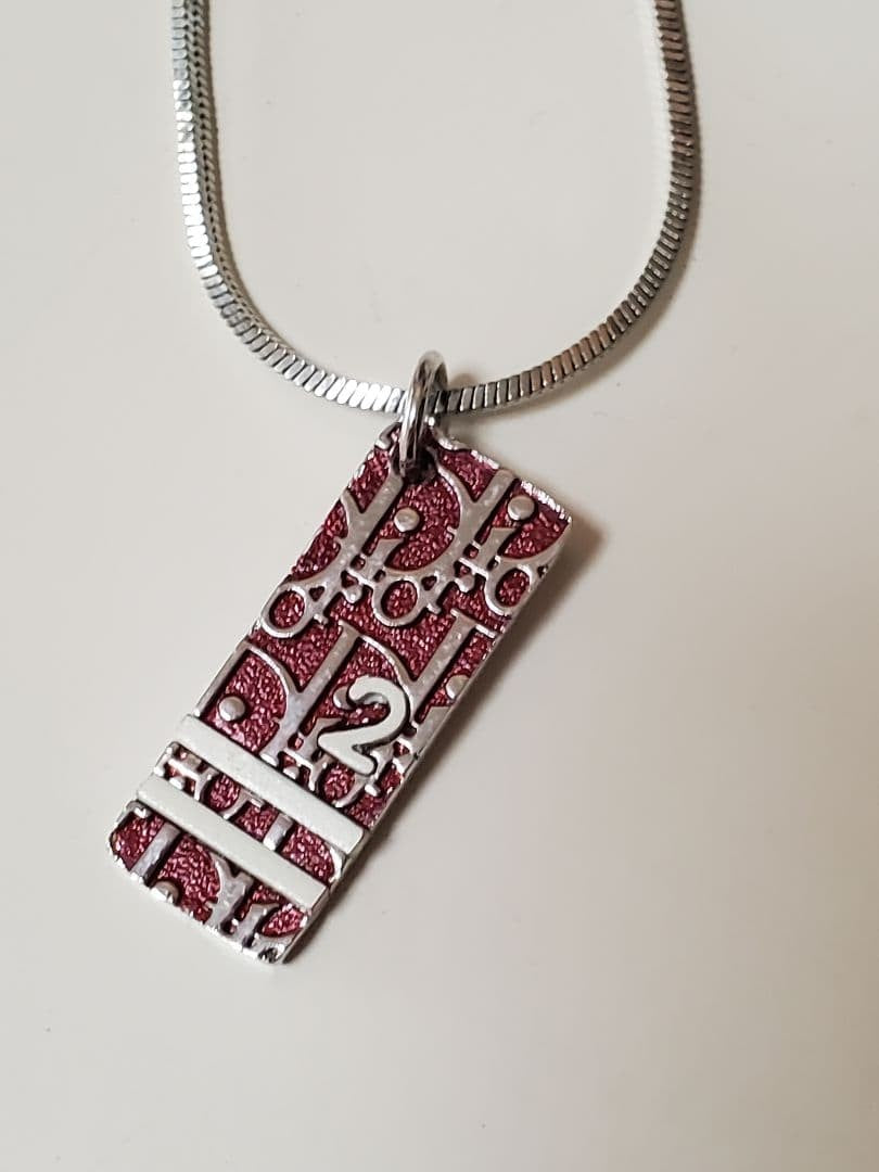 Christian Dior Trotter Silver Tone Bordeaux White Snake Chain Necklace Excellent