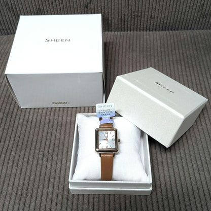CASIO SHEEN SHS-D400CGL-7AJF Womens Solar Watch Square White Dial Leather Band