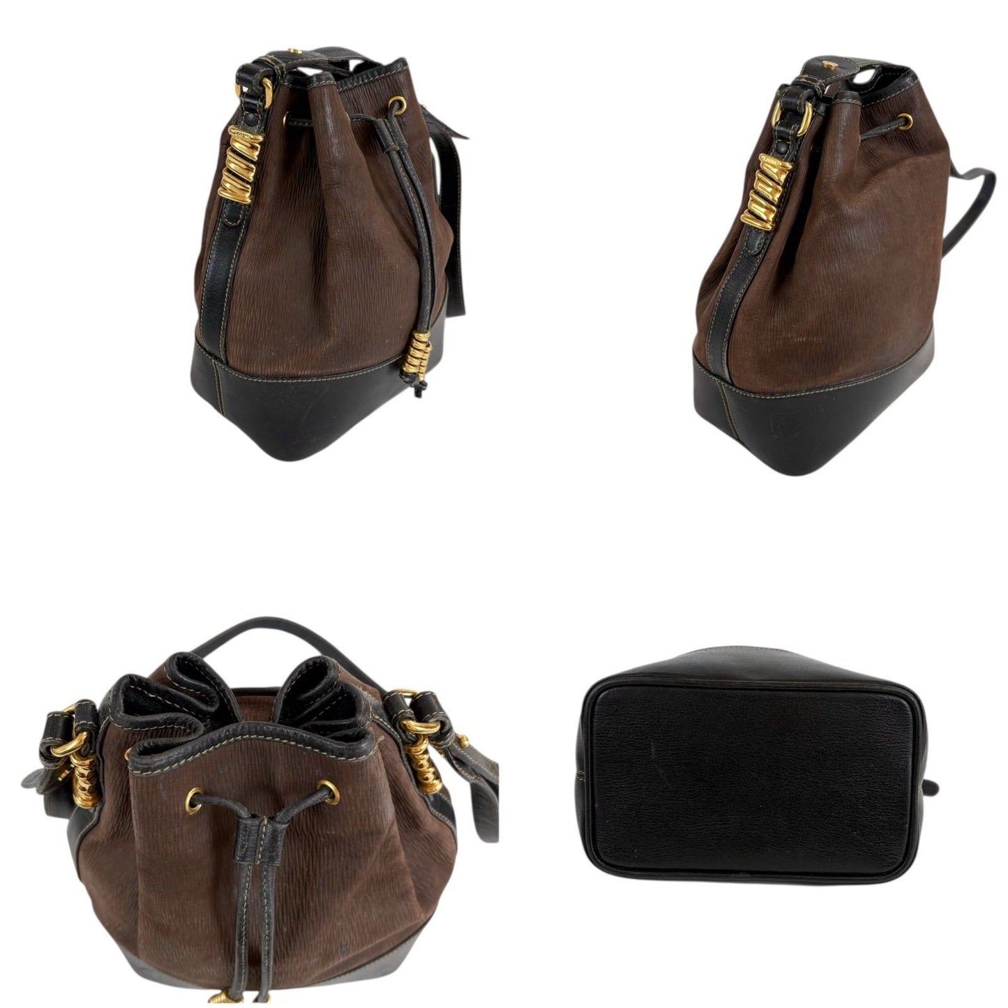 Loewe Velazquez Twist Gold Hardware Brown Leather Drawstring Shoulder Bag