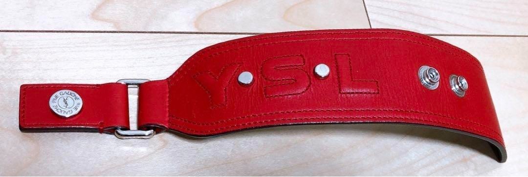 Yves Saint Laurent Rive Gauche Red Leather Bracelet Bangle Used Japan