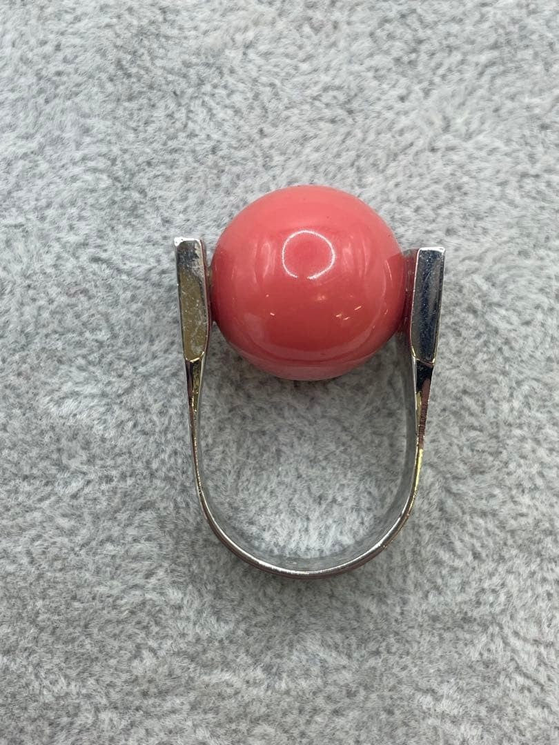 Vintage YVES SAINT LAURENT Pink Fake Pearl Silver Tone Ring Size 48 US 4.5