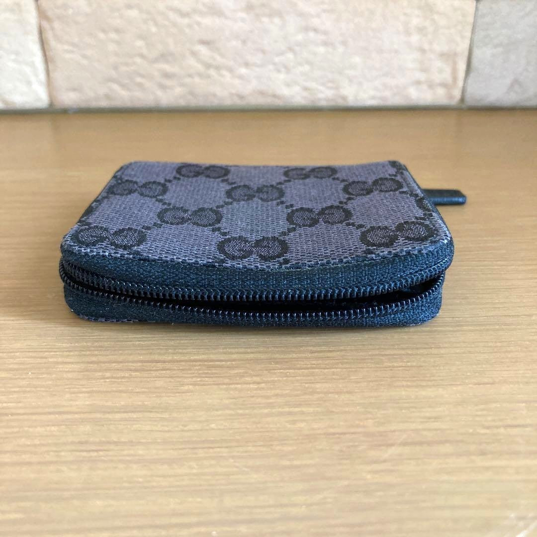 GUCCI GG Canvas Zip Around Coin Case Purse Wallet Black Compact Authentic Used