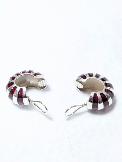 Tiffany & Co. 925 Sterling Silver Red Enamel Shell Shrimp Hoop Clip On Earrings