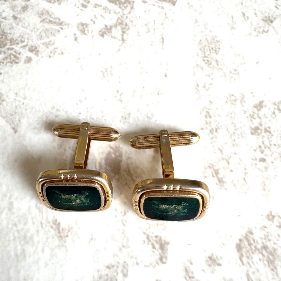 Burberrys Vtg Horse Logo Cufflinks Gold Green Shadow Knight 1.5x1.9 cm 0.6x0.7"