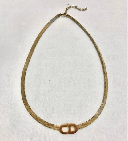 Christian Dior Gold Plated CD Logo Choker Necklace Mesh Chain L 15.3in