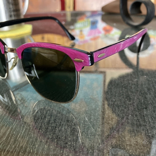 Vintage Ray-Ban B&L Bausch Lomb USA Clubmaster Sunglasses Pink Purple W0376 Rare