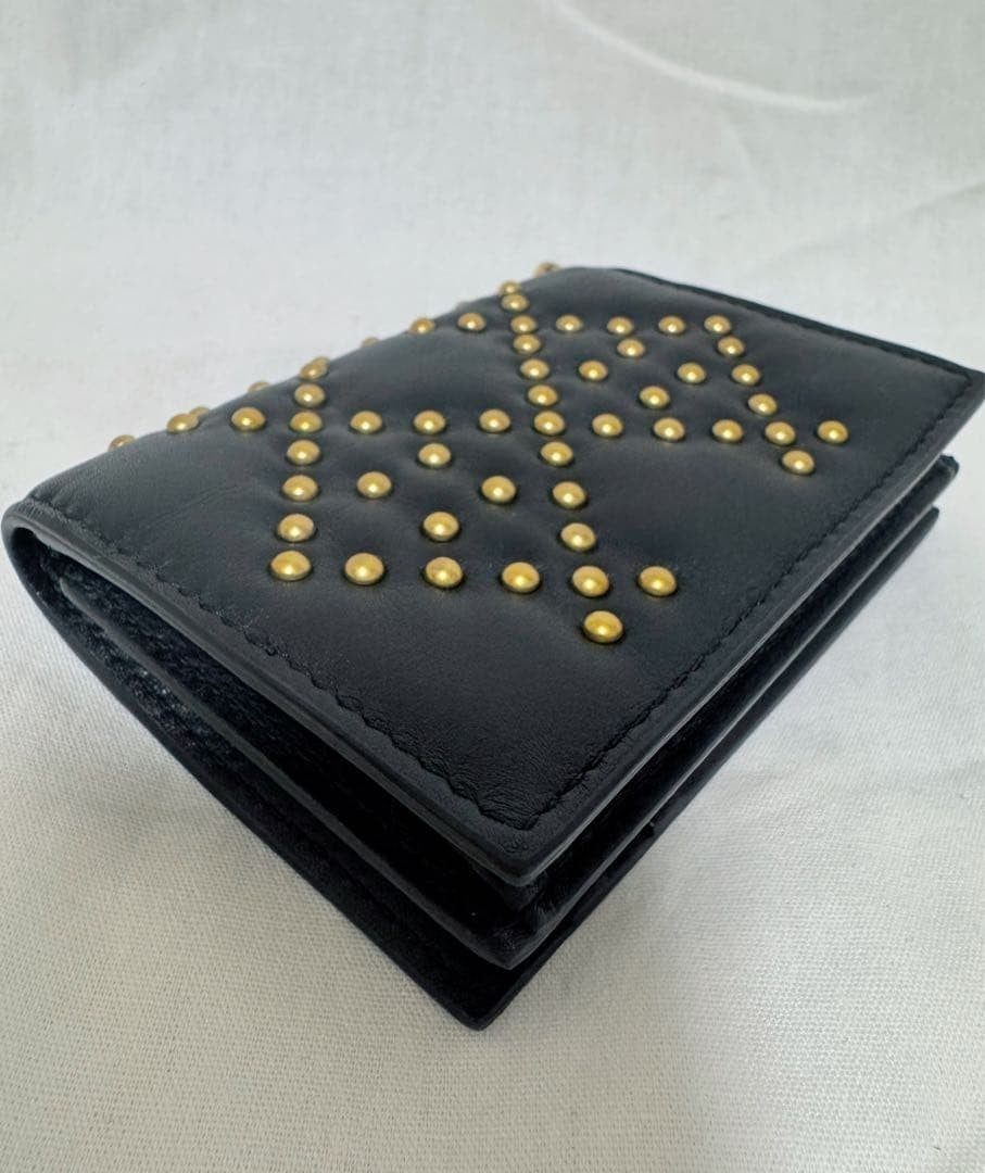 Rare Christian Dior Cannage Studded Black Leather Card Case Holder Used Auth