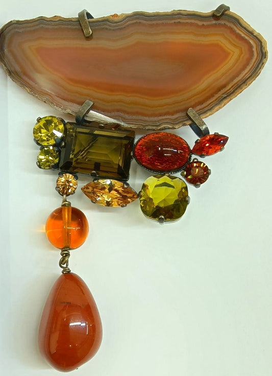 Philippe Ferrandis Paris Brooch Agate & Color Stone Multicolor Vintage France