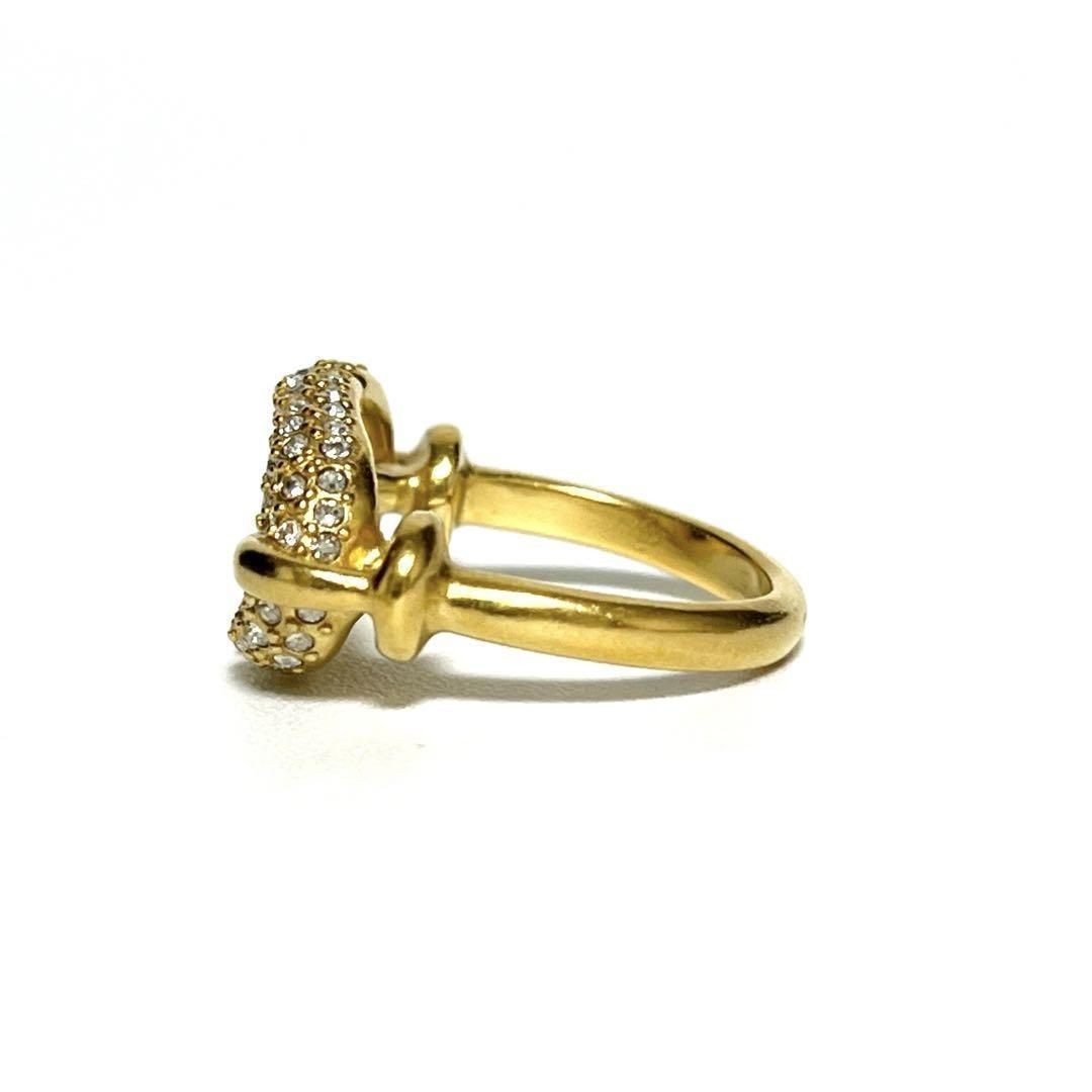 Christian Dior Rhinestone Gold Tone CD Navy Ring Size 51.5 US 5.75 Near Mint