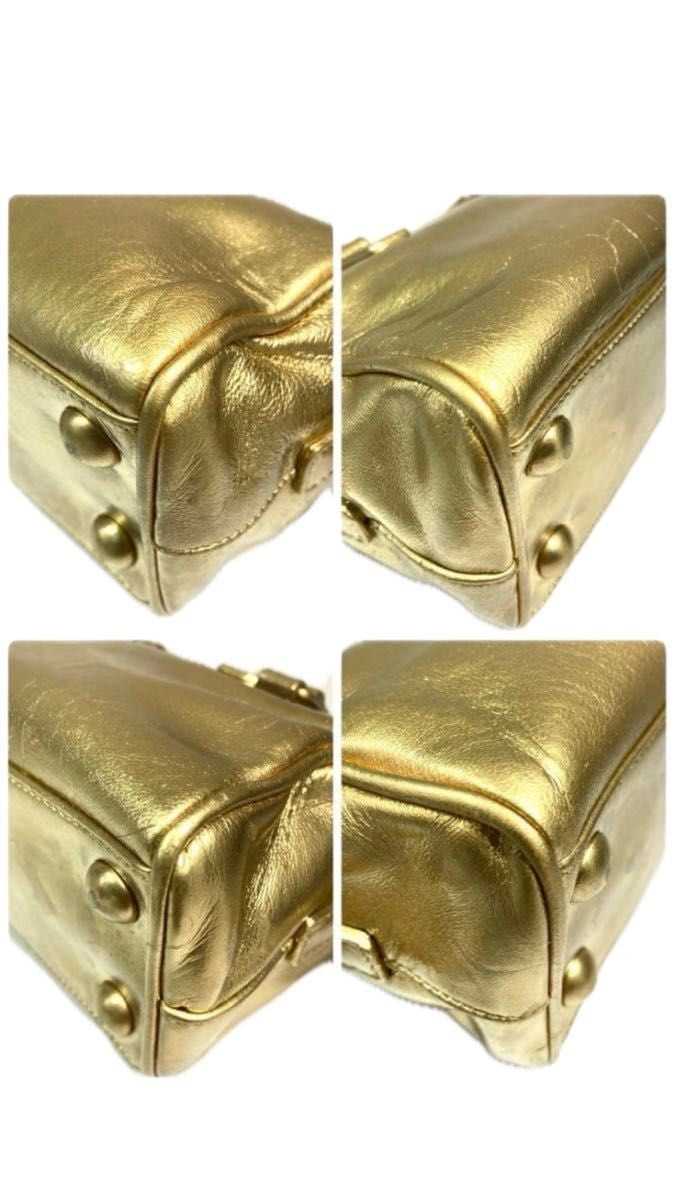Saint Laurent Baby Duffle Handbag Chain Shoulder Bag 2-Way Gold Leather
