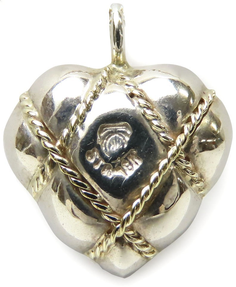 Tiffany & Co Sterling Silver 18K Gold Quilted Heart Pendant Top19.8mm Authentic