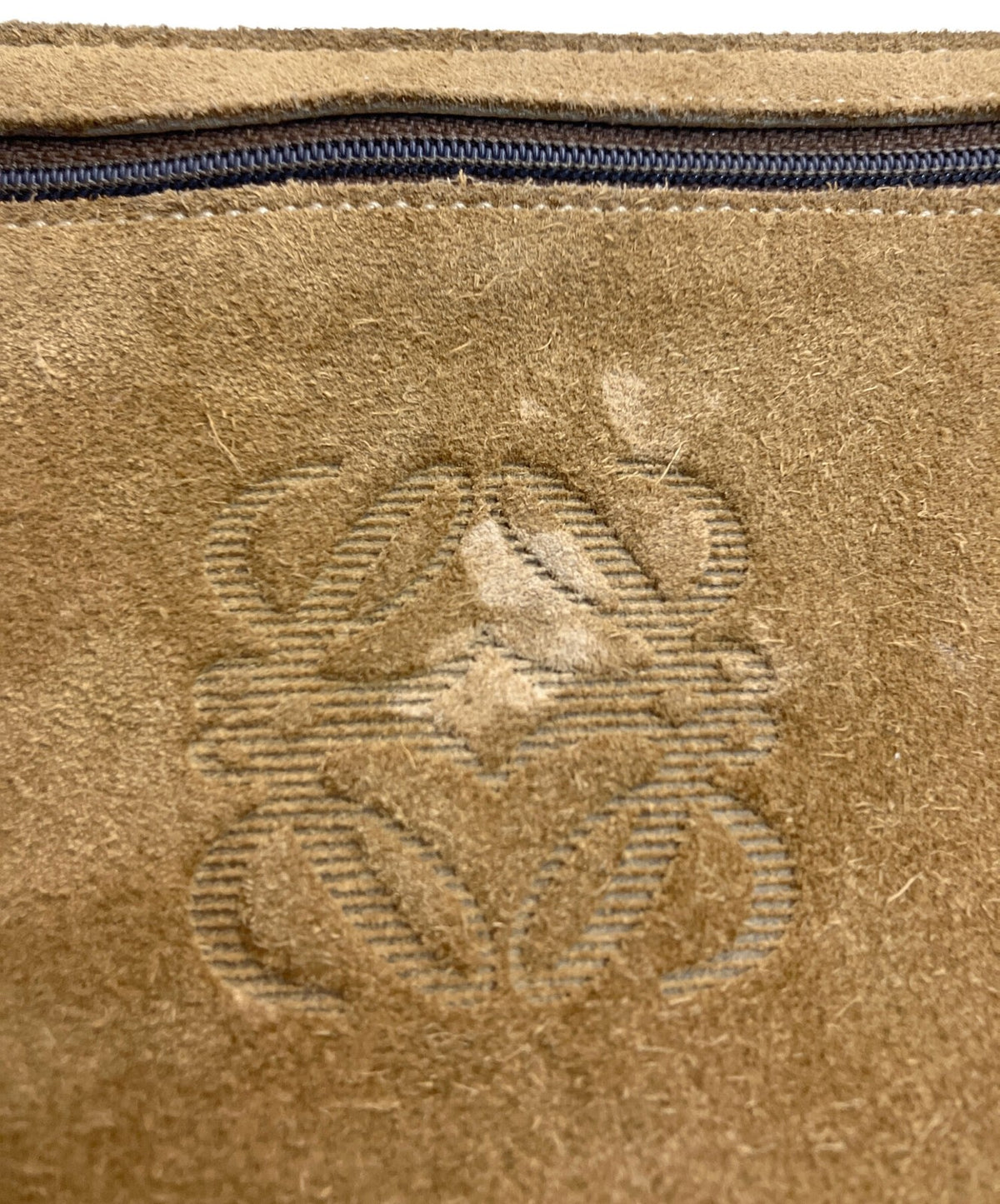 LOEWE Anagram Embossed Suede Pouch Brown Zip Case Spain 7.1x4.5in Authentic