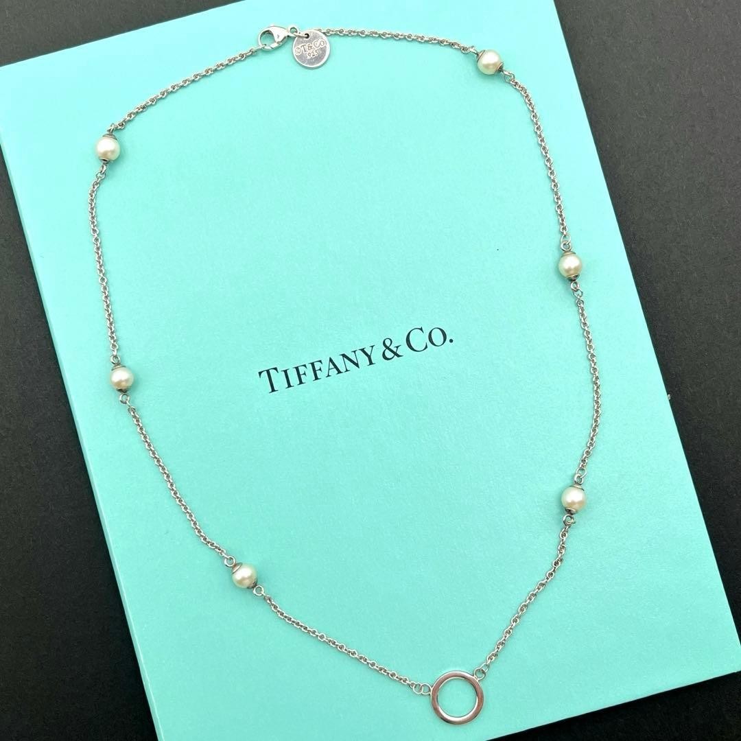 Tiffany & Co Silver 925 6P Pearl Station Necklace L 40cm 15.7in Rare