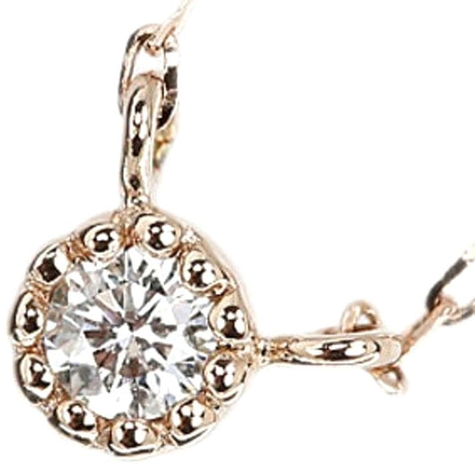 ete Diamond Solitaire Necklace K10 Pink Gold Milgrain Halo Pendant Pre-Owned