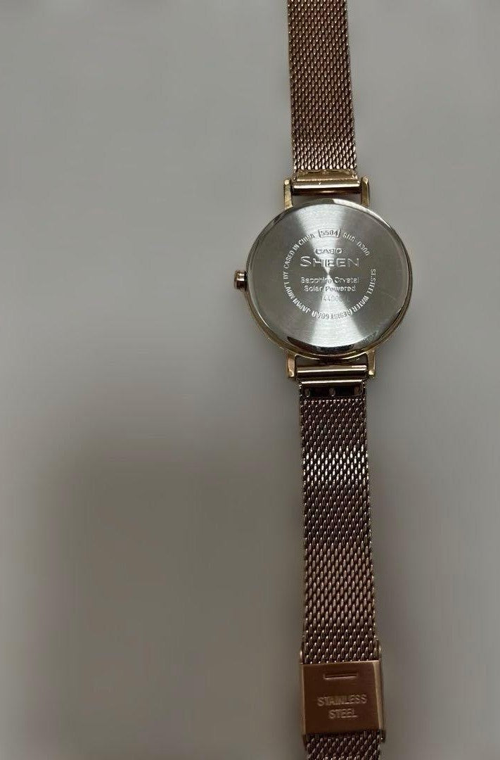 CASIO SHEEN SHS-D300PGM-4AJF Womens Solar Watch Pink Gold Mesh Band Sapphire