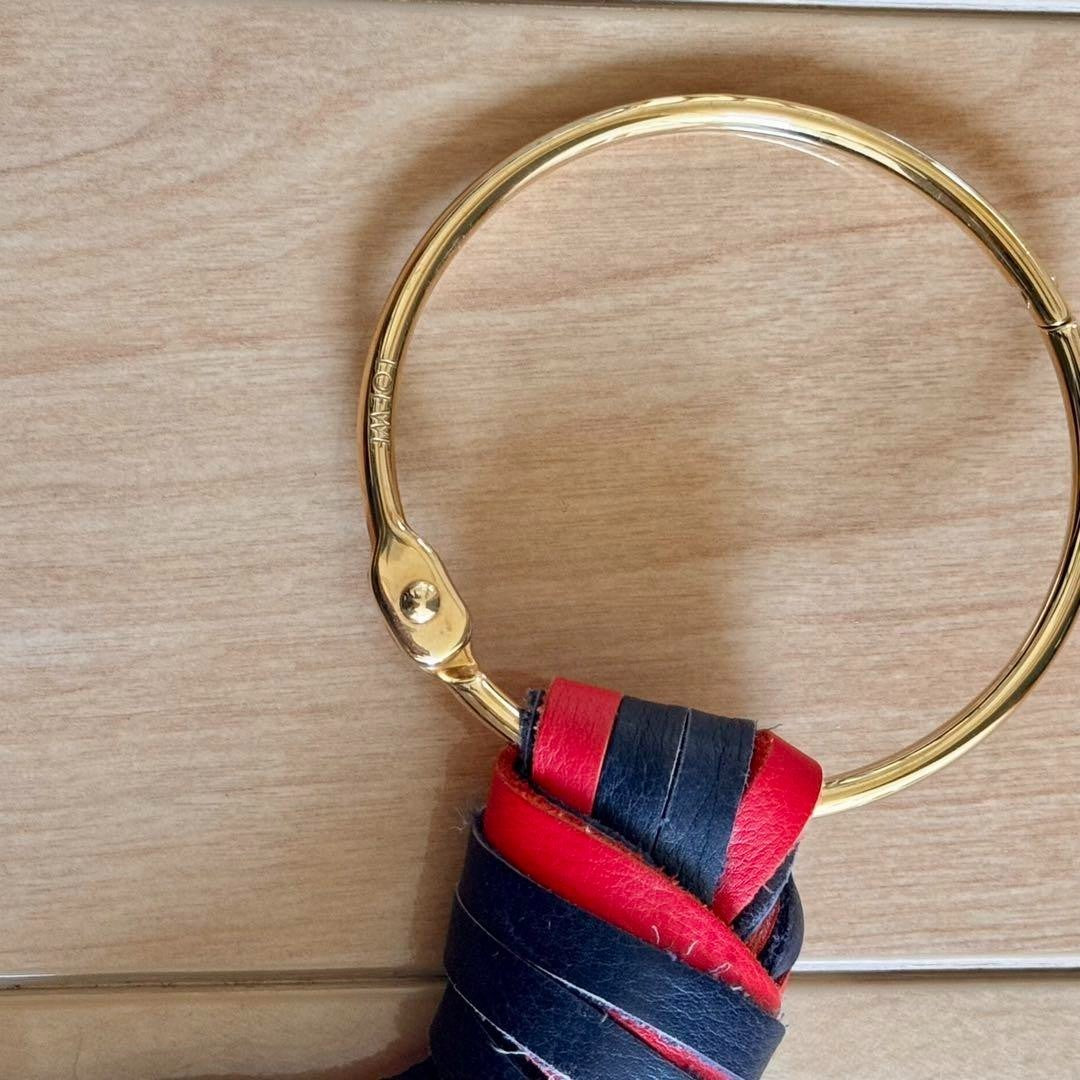 Rare Loewe Red Blue Black Leather Tassel Charm Bag Charm Key Ring Used Japan