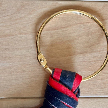 Rare Loewe Red Blue Black Leather Tassel Charm Bag Charm Key Ring Used Japan