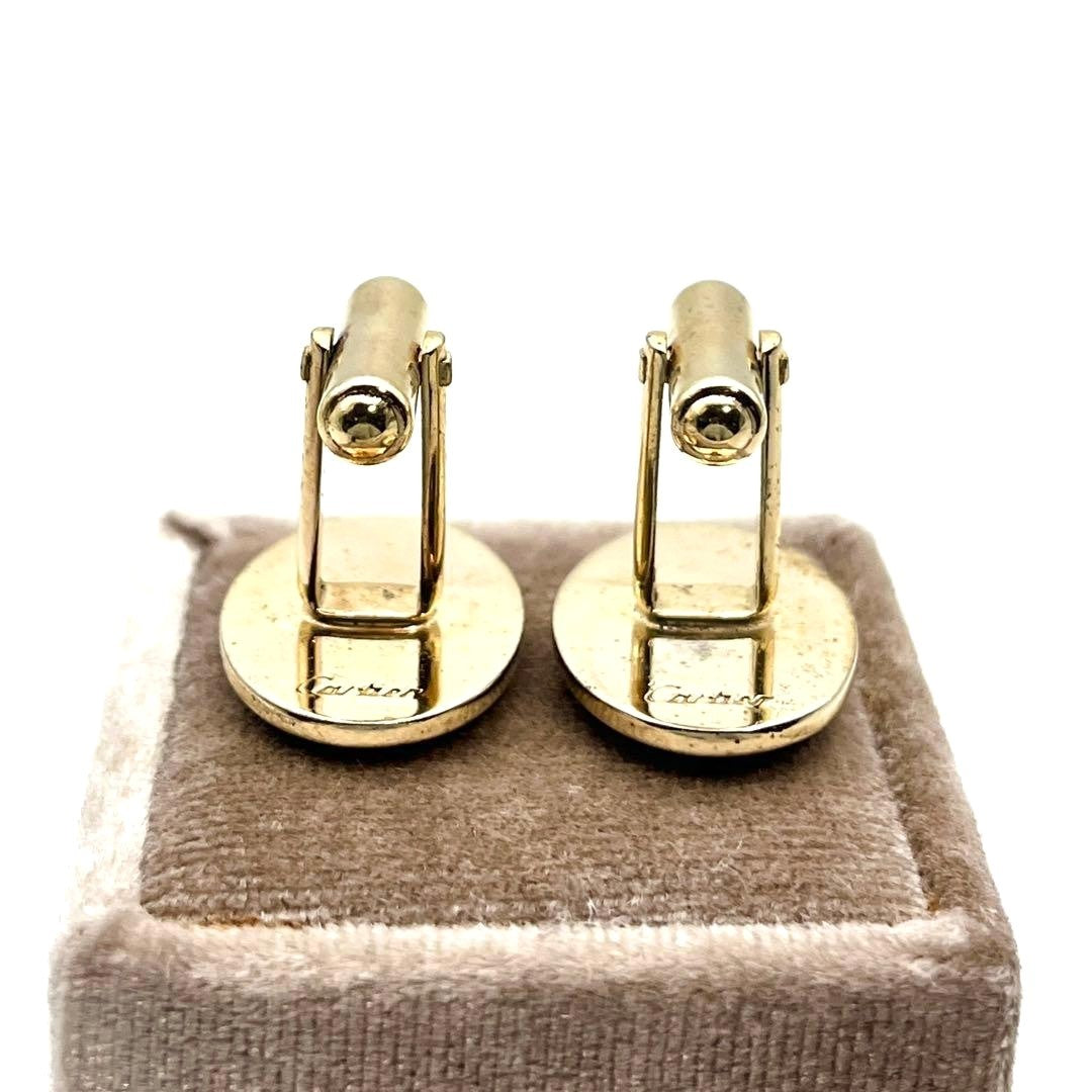 Cartier Cufflinks Double C Logo 2C Gold Tone Oval Black Enamel Men Accessory VTG